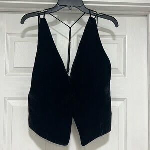 ZARA Women’s Black t-strap velvet vest, 1 button, size Small.